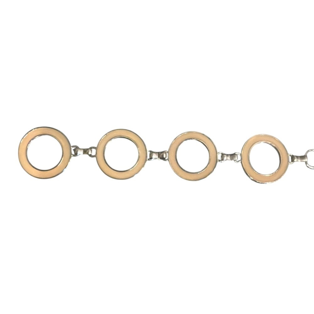 ⭕️Calvin Klein Tan Enamel and Silver Circle Link Belt.  Very cool design!